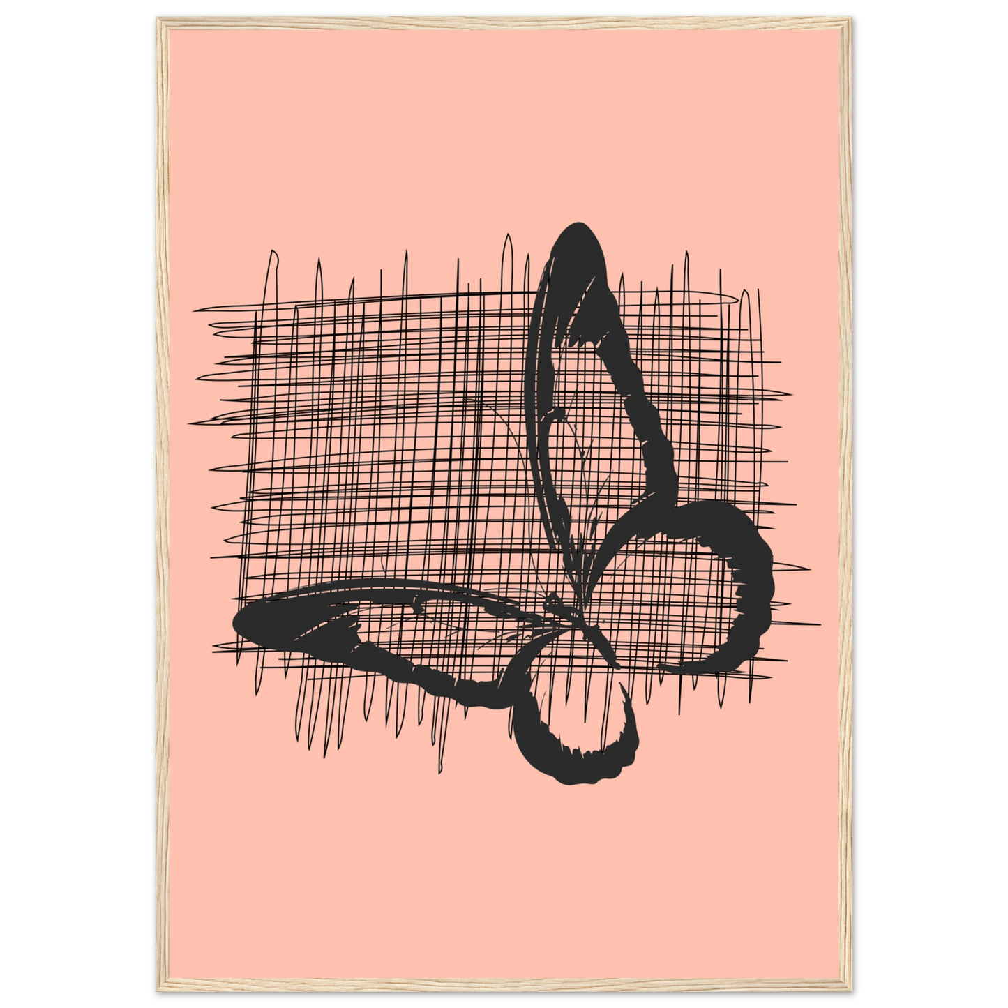 Abstract composition in black and pink by anya trut modern fine art print in your choice of frame art print in a Black frame size A1 (59.4 x 84.1  cm) affordable wall art by Art Aunty NZ