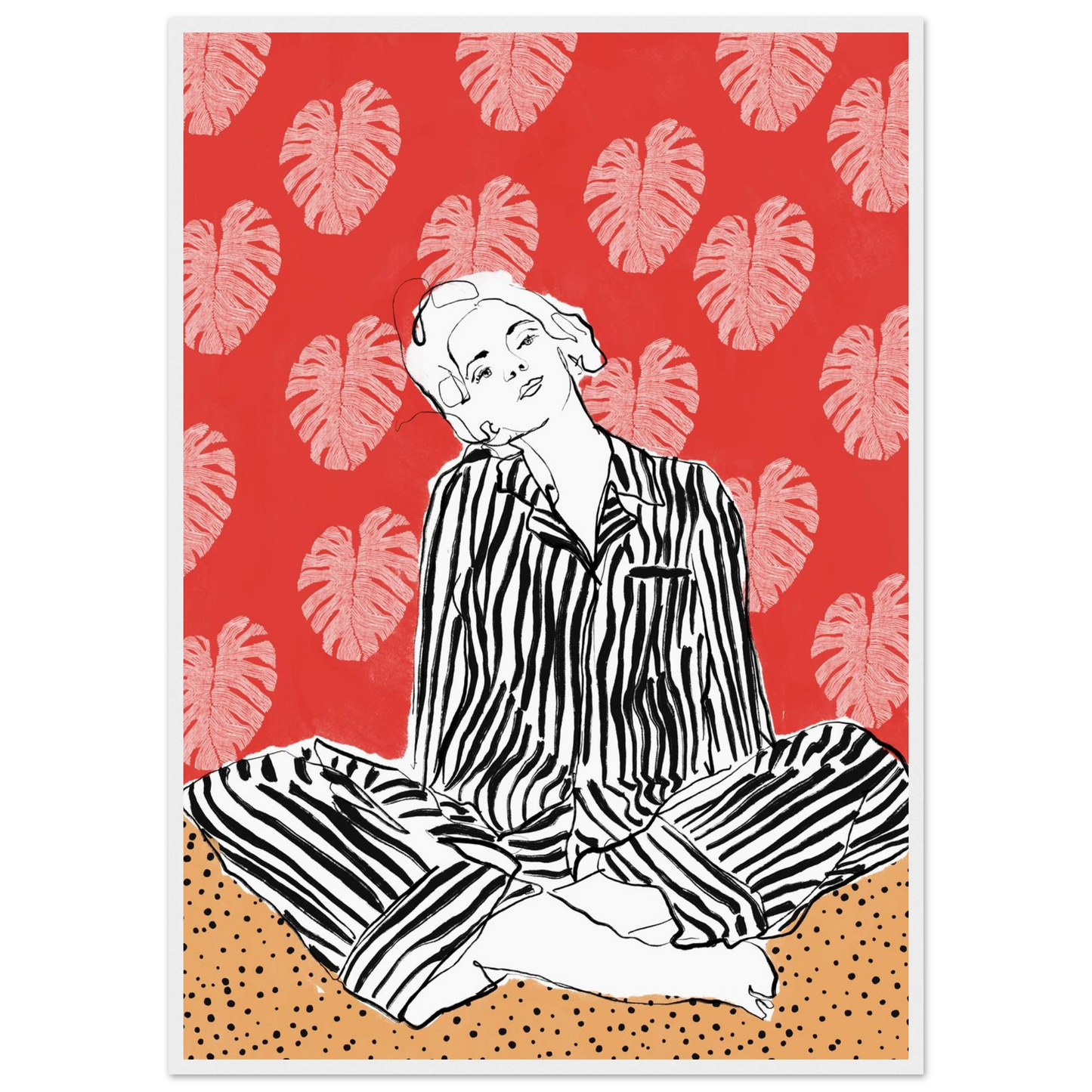 Red boho chic tropical leaf art print elevate your space with vibrant style bohemian flair art print in a White frame size 21x29.7 cm / 8x12" affordable wall art by Art Aunty NZ