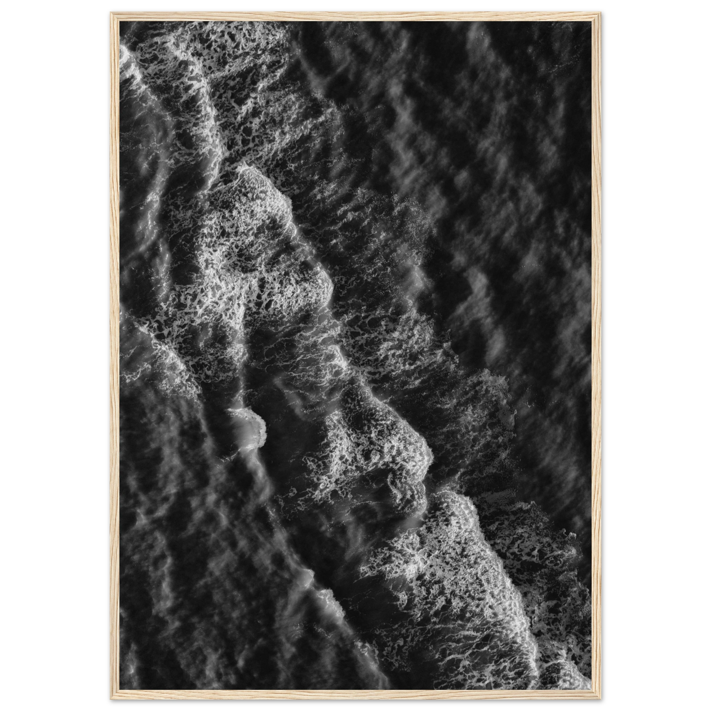 Oceanic echoes black white wave art print by anya trut choose your size frame art print in a Black frame size A1 (59.4 x 84.1  cm) affordable wall art by Art Aunty NZ