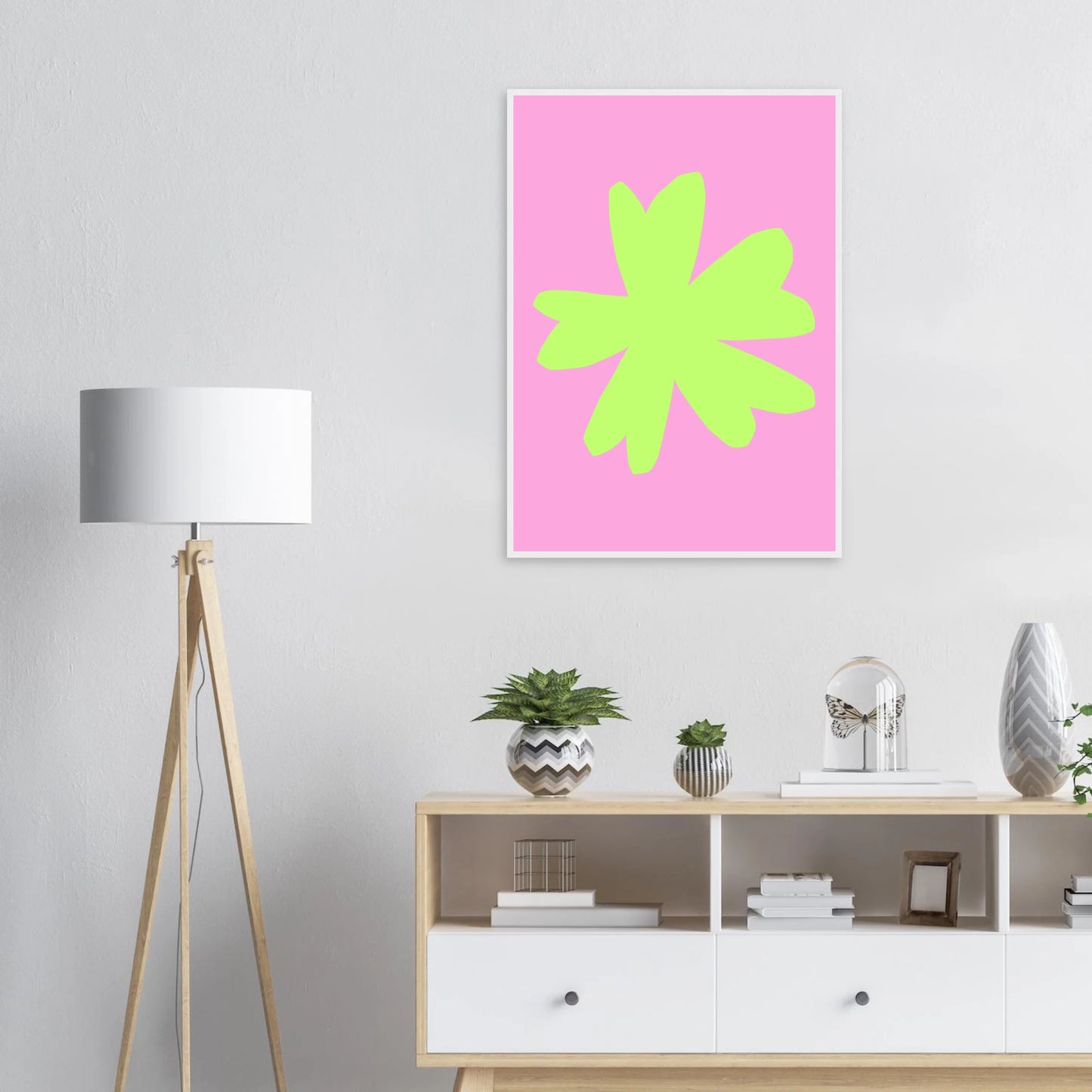 Vibrant blossom pink lime abstract floral print framed wall art by anya trut art print in a  size  affordable wall art by Art Aunty NZ