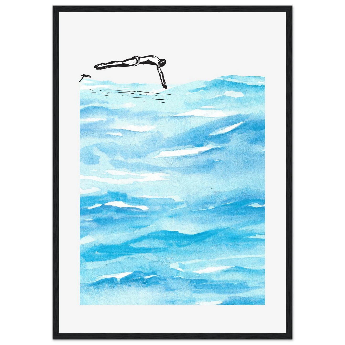 Deep diving art print in a White frame size A1 (59.4 x 84.1  cm) affordable wall art by Art Aunty NZ
