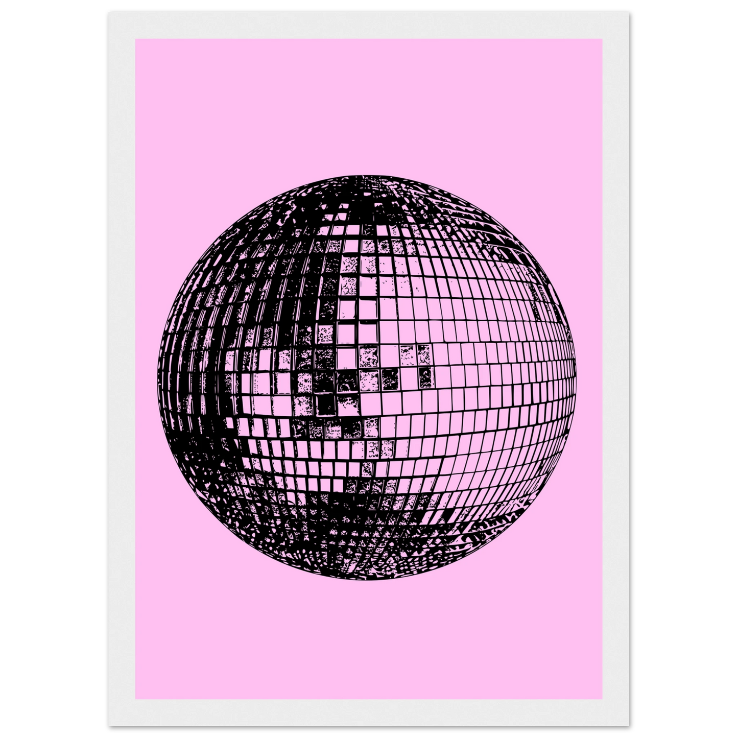 Neon disco ball pop art print by anya trut retro inspired wall decor in your preferred size frame art print in a Wood frame size A1 (59.4 x 84.1  cm) affordable wall art by Art Aunty NZ