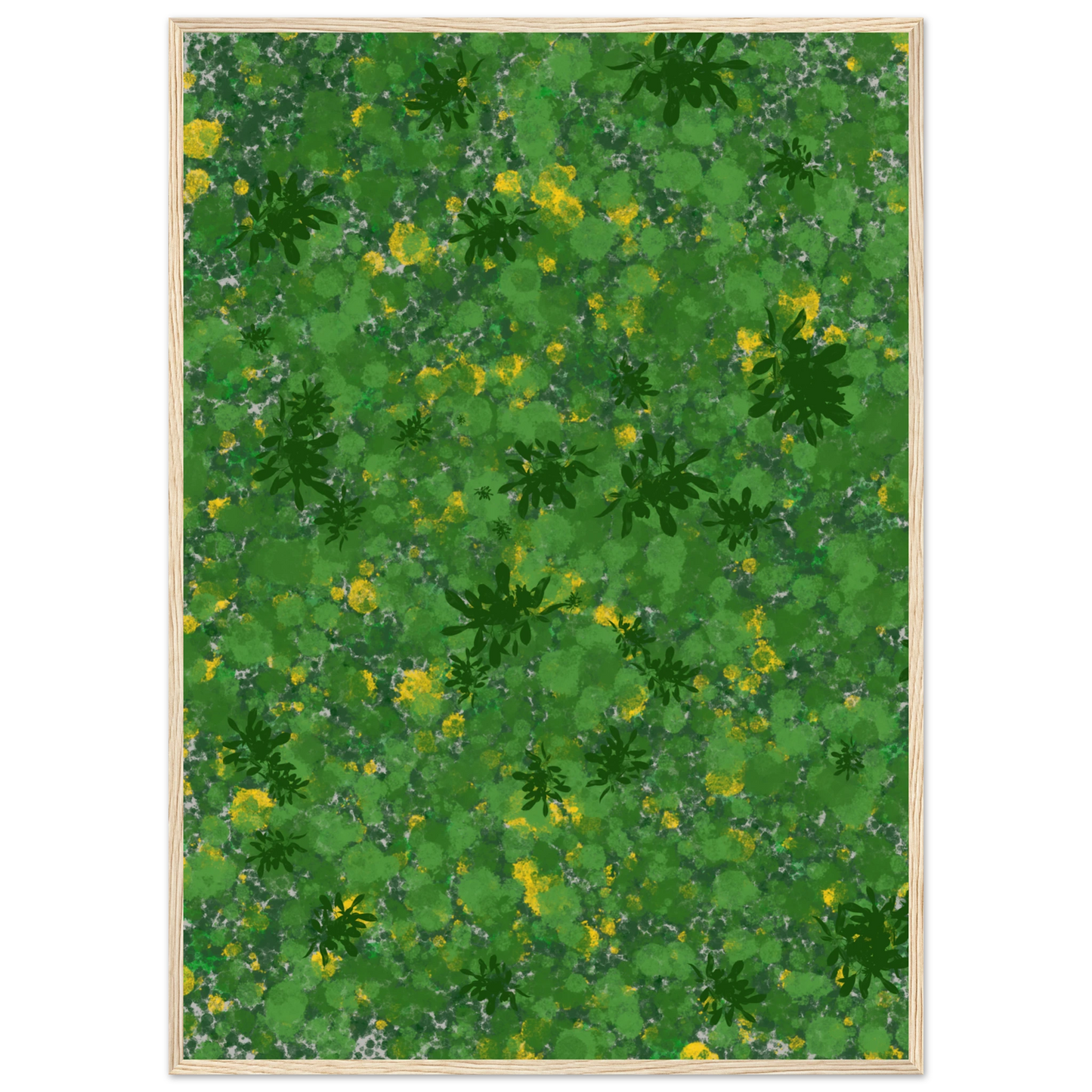 Abstract foliage reverie vibrant green yellow art print by anya trut choose your size frame art print in a Black frame size A1 (59.4 x 84.1  cm) affordable wall art by Art Aunty NZ