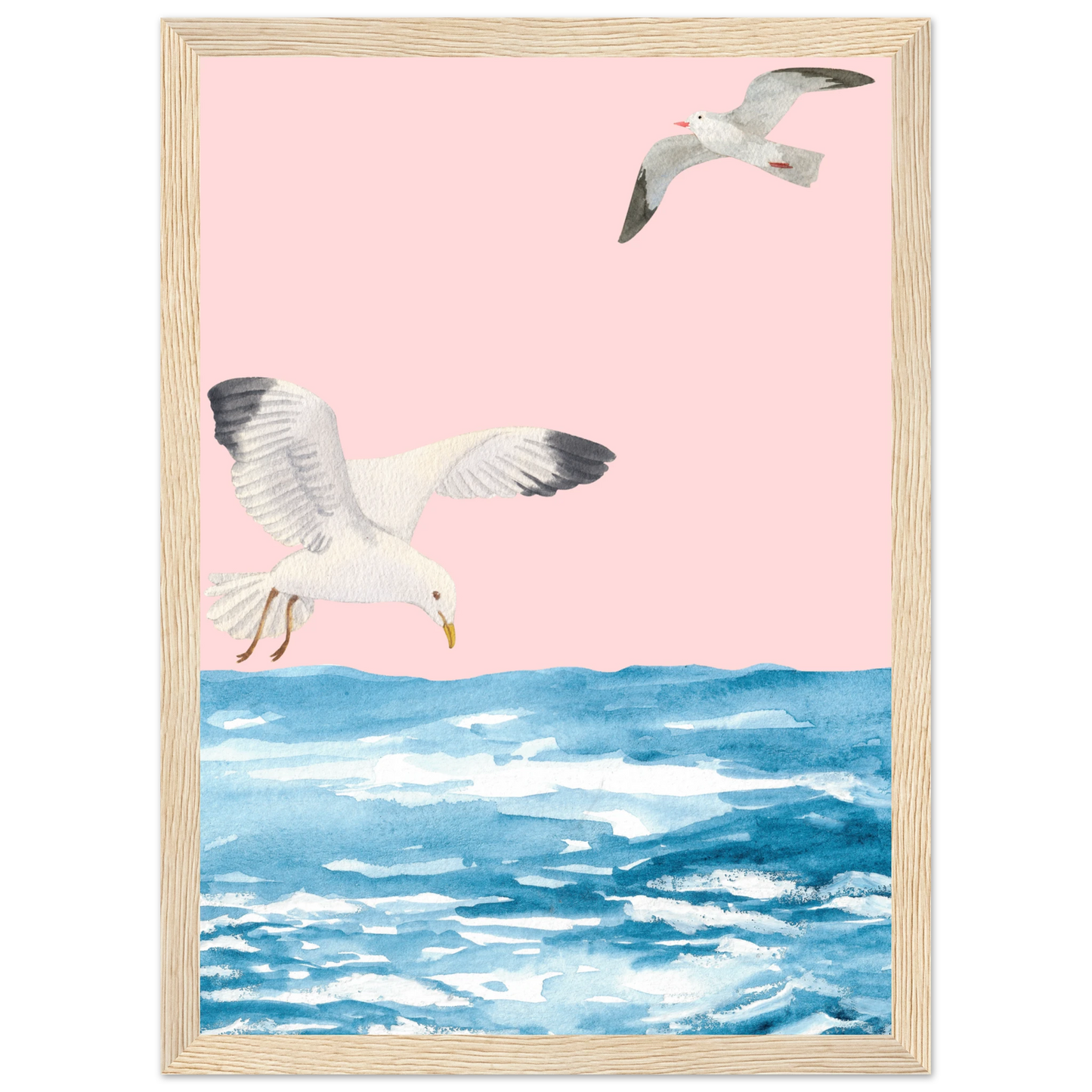 Coastal flight serene seagull watercolour art print by anya trut choose your size frame art print in a Black frame size 21x29.7 cm / 8x12" affordable wall art by Art Aunty NZ