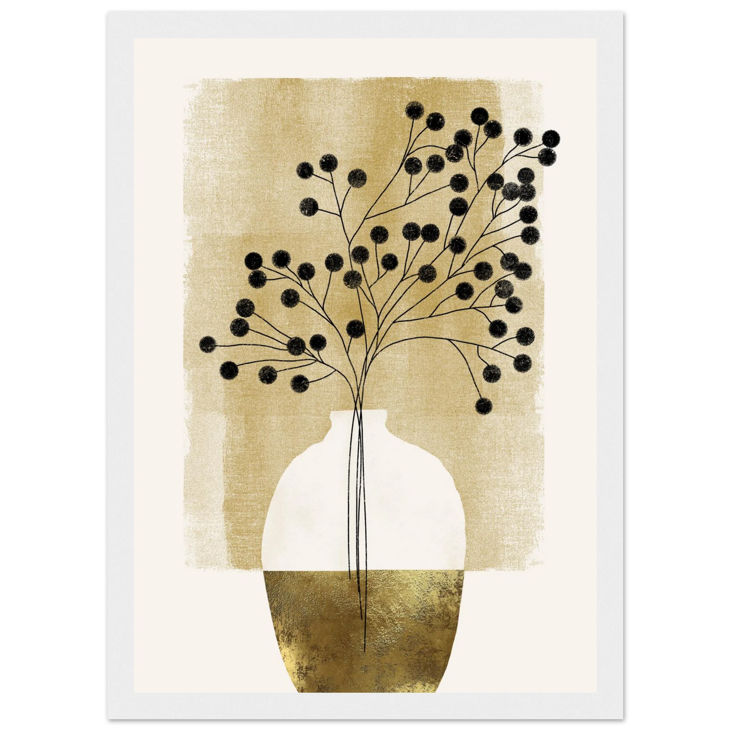 Golden botanical bloom modern minimalist wall art by ioana horvat choose your size frame art print in a Wood frame size A1 (59.4 x 84.1  cm) affordable wall art by Art Aunty NZ