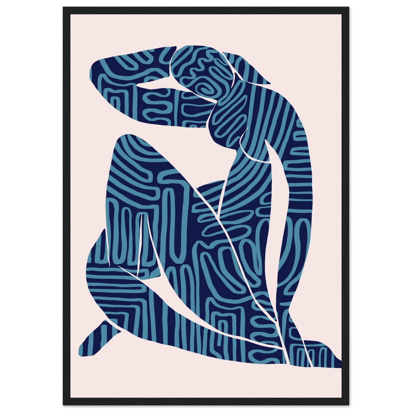 Abstract blue textured silhouette framed poster modern bohemian art print by ioana horvat art print in a White frame size A2 (42 x 59.4  cm) affordable wall art by Art Aunty NZ