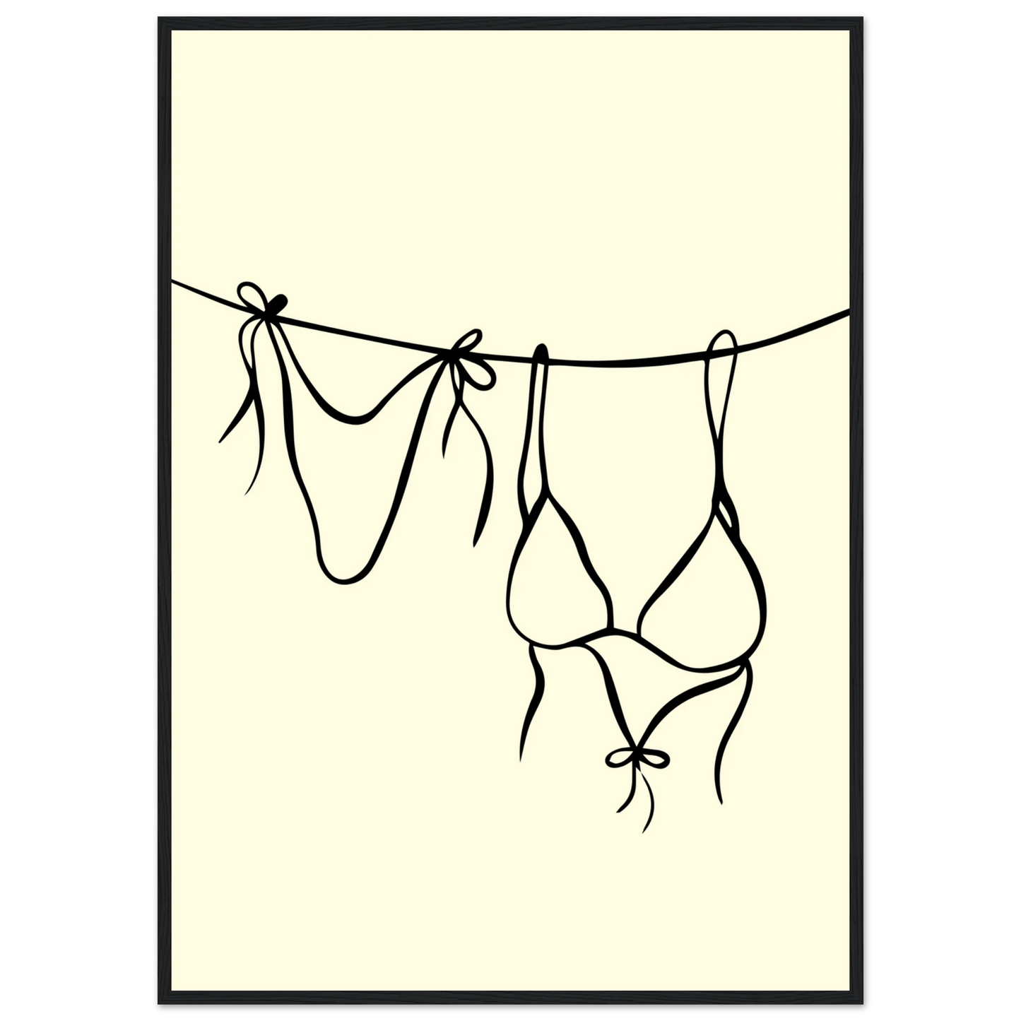 Bikini line art print minimalist swimwear wall art by anya trut available in multiple sizes and frame styles art print in a Black frame size A2 (42 x 59.4  cm) affordable wall art by Art Aunty NZ