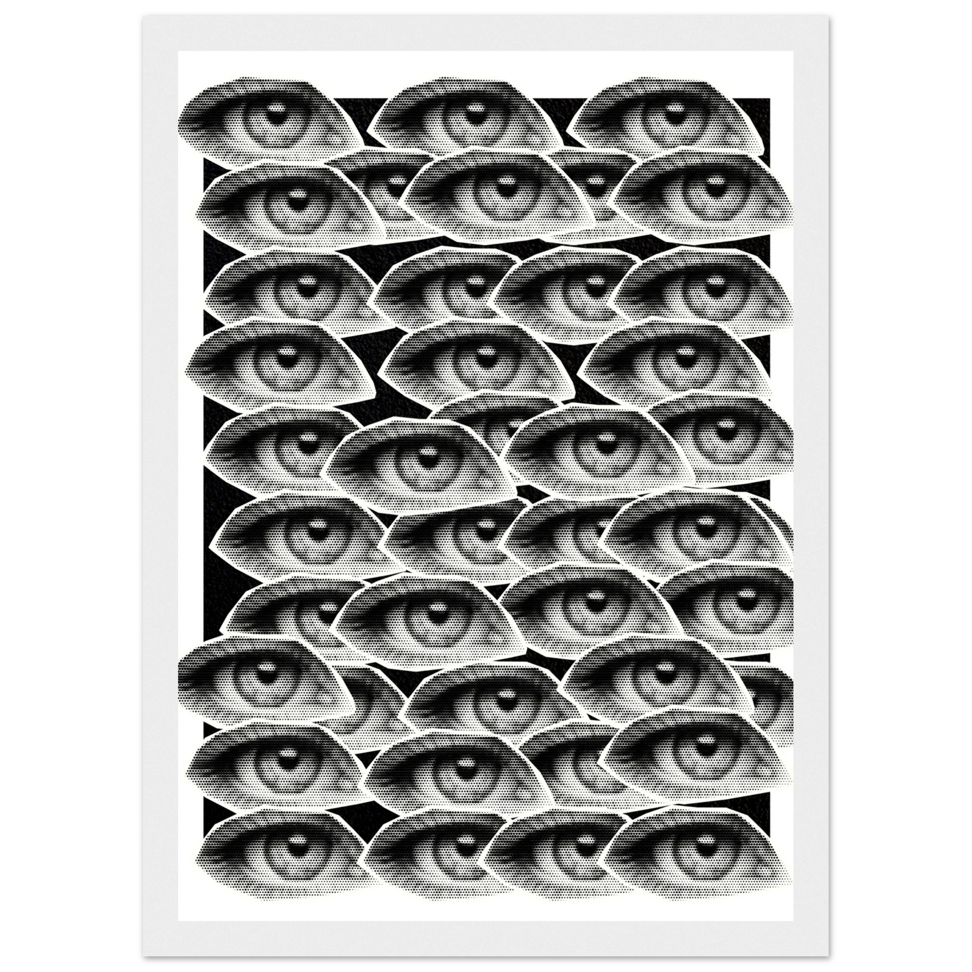 Hypnotic gaze a visionary eye patterned framed poster choose your size frame art print in a Wood frame size A1 (59.4 x 84.1  cm) affordable wall art by Art Aunty NZ