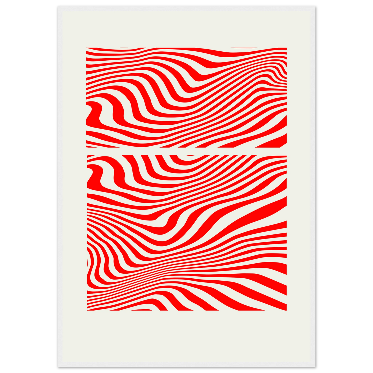 Psychedelic red white waves abstract print hypnotic rhythm framed poster in multiple sizes frame colors art print in a White frame size 21x29.7 cm / 8x12" affordable wall art by Art Aunty NZ