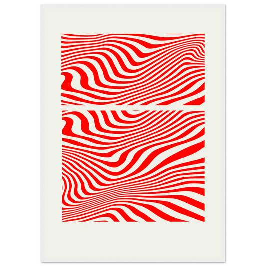 Psychedelic red white waves abstract print hypnotic rhythm framed poster in multiple sizes frame colors art print in a White frame size 21x29.7 cm / 8x12" affordable wall art by Art Aunty NZ