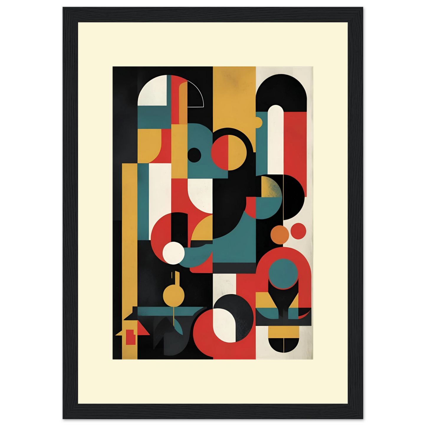 Vibrant abstract geometry framed art print by anya trut modern bauhaus style wall decor art print in a White frame size A2 (42 x 59.4  cm) affordable wall art by Art Aunty NZ