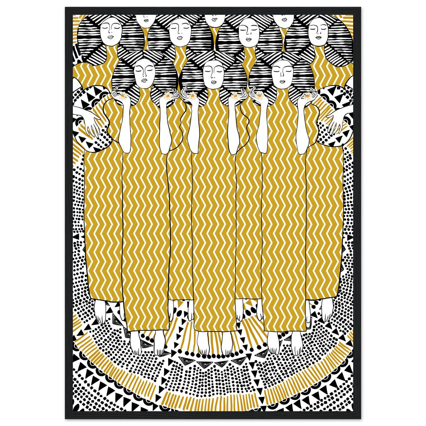 Golden women art print bohemian serenity with geometric patterns your choice of size frame art print in a White frame size A2 (42 x 59.4  cm) affordable wall art by Art Aunty NZ