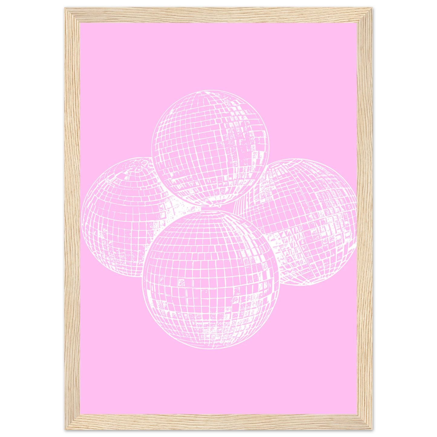 Pink disco dream geometric disco balls framed poster by anya trut in your choice of size and frame art print in a Black frame size 21x29.7 cm / 8x12" affordable wall art by Art Aunty NZ