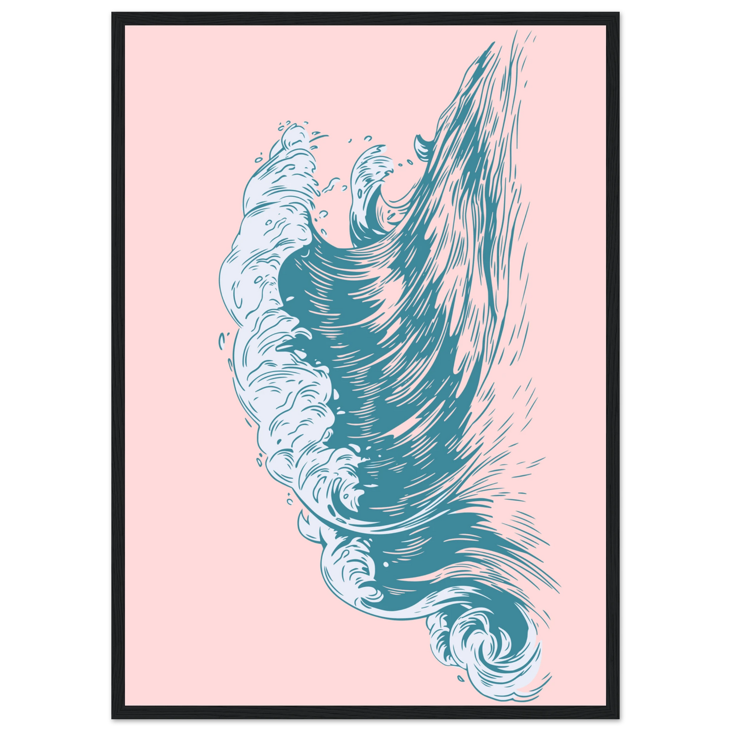 Oceanic dream wave art print aqua by anya trut choose your size frame art print in a Wood frame size 21x29.7 cm / 8x12" affordable wall art by Art Aunty NZ