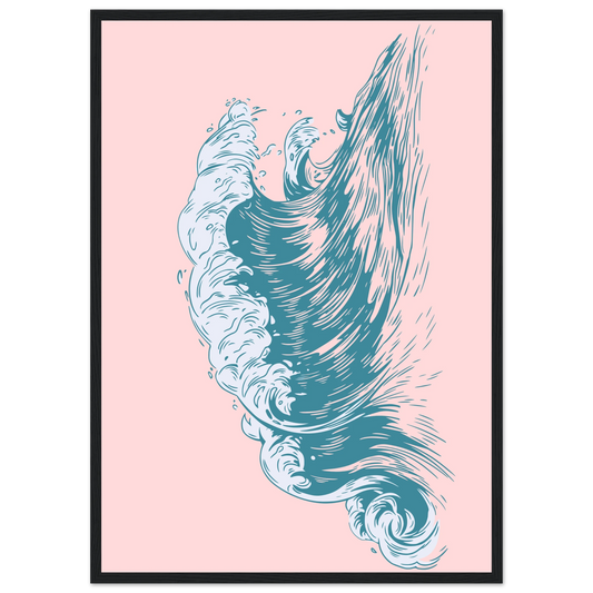 Oceanic dream wave art print aqua by anya trut choose your size frame art print in a Wood frame size 21x29.7 cm / 8x12" affordable wall art by Art Aunty NZ