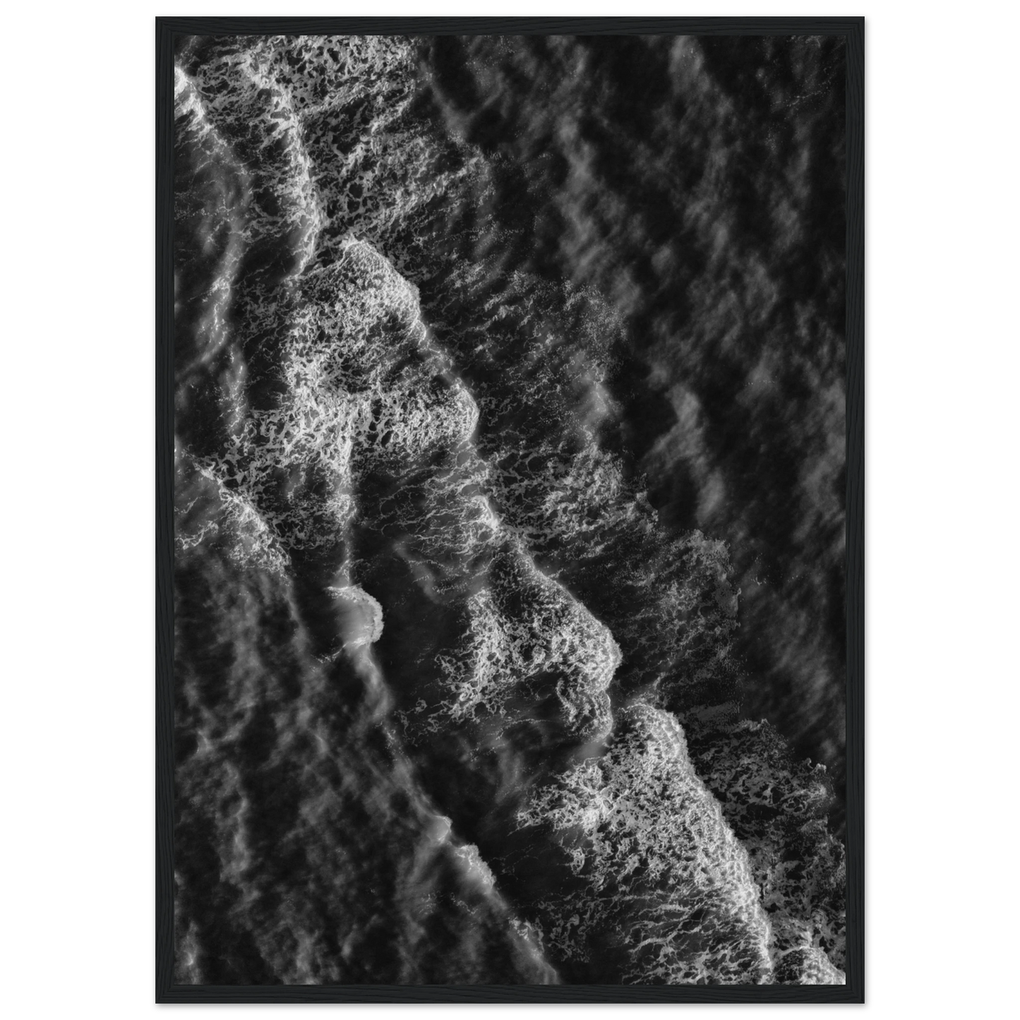 Oceanic echoes black white wave art print by anya trut choose your size frame art print in a Wood frame size 21x29.7 cm / 8x12" affordable wall art by Art Aunty NZ