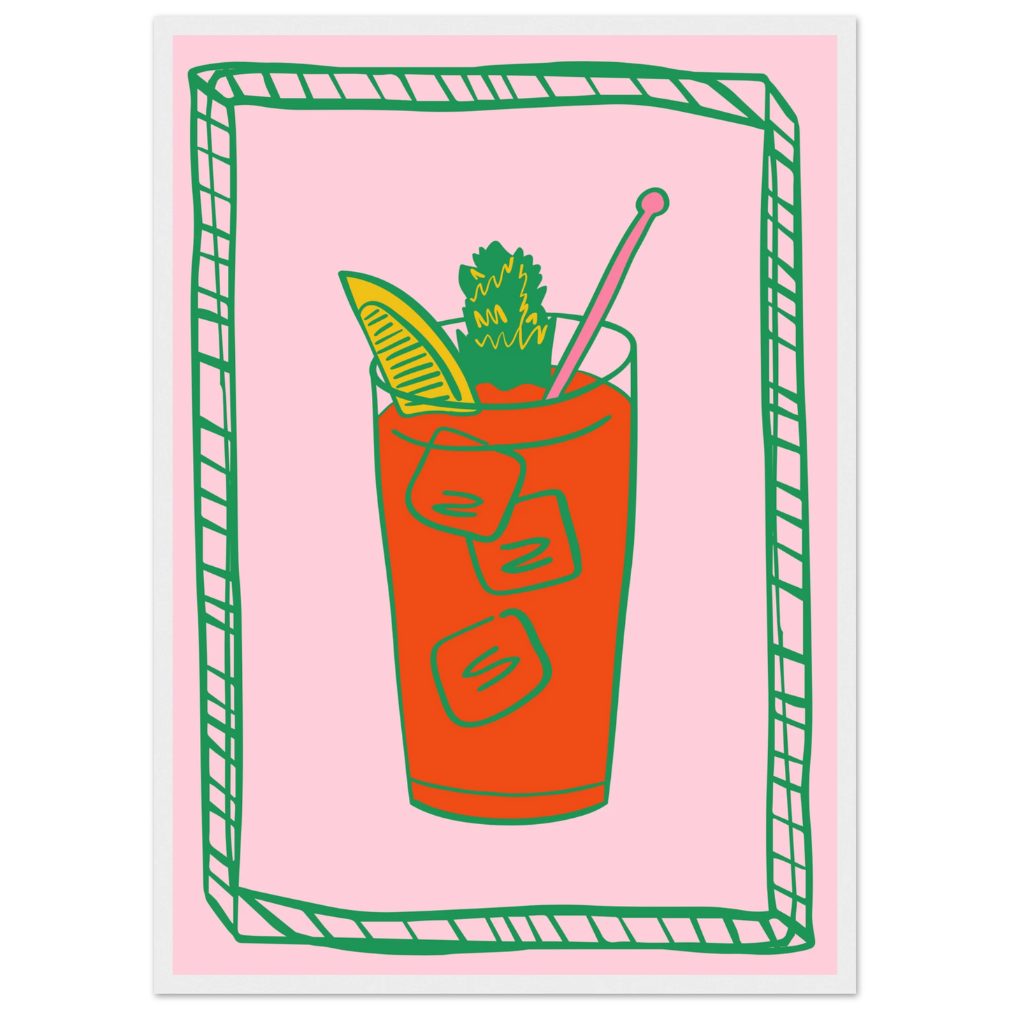 Aperitif pop art print vibrant cocktail illustration in your choice of size frame art print in a Wood frame size A2 (42 x 59.4  cm) affordable wall art by Art Aunty NZ