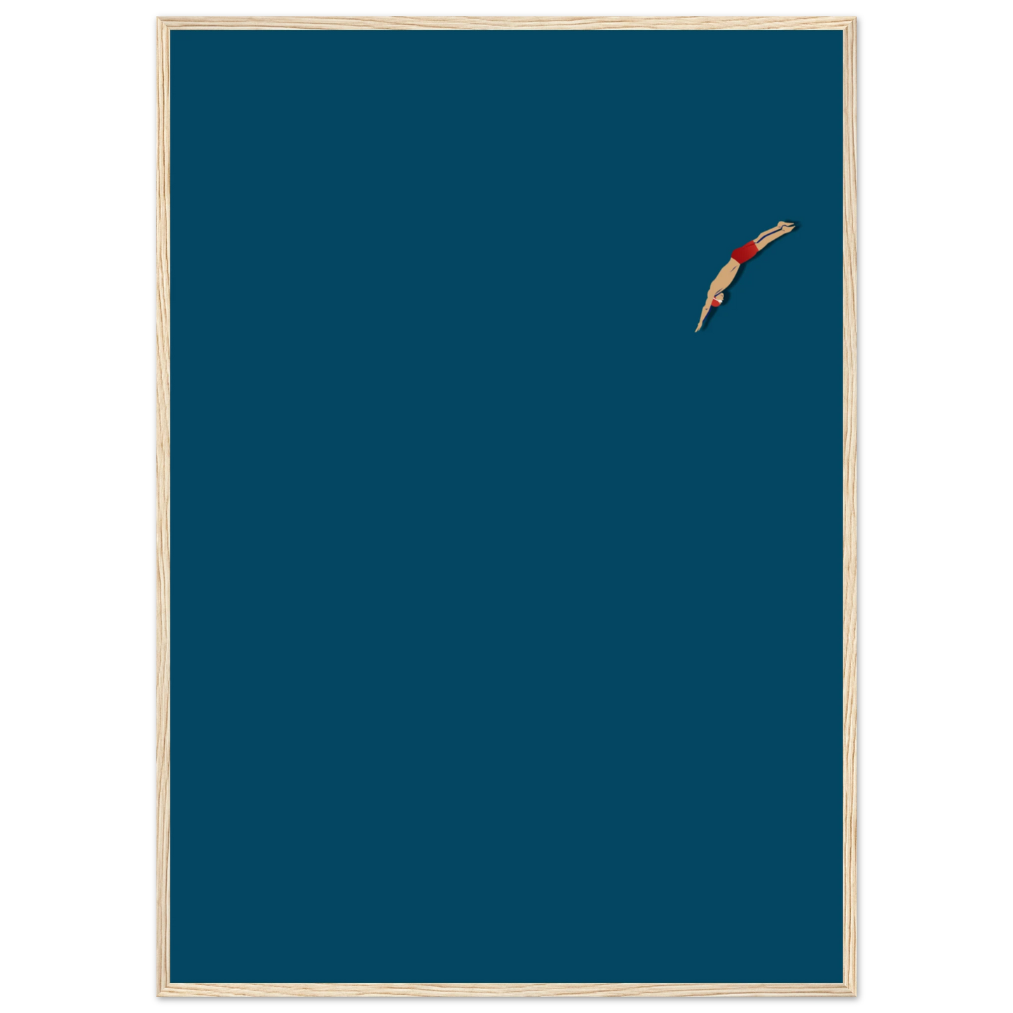 Minimalist dive serene swimmer art print by anya trut choose your size frame for a custom look art print in a Black frame size A1 (59.4 x 84.1  cm) affordable wall art by Art Aunty NZ