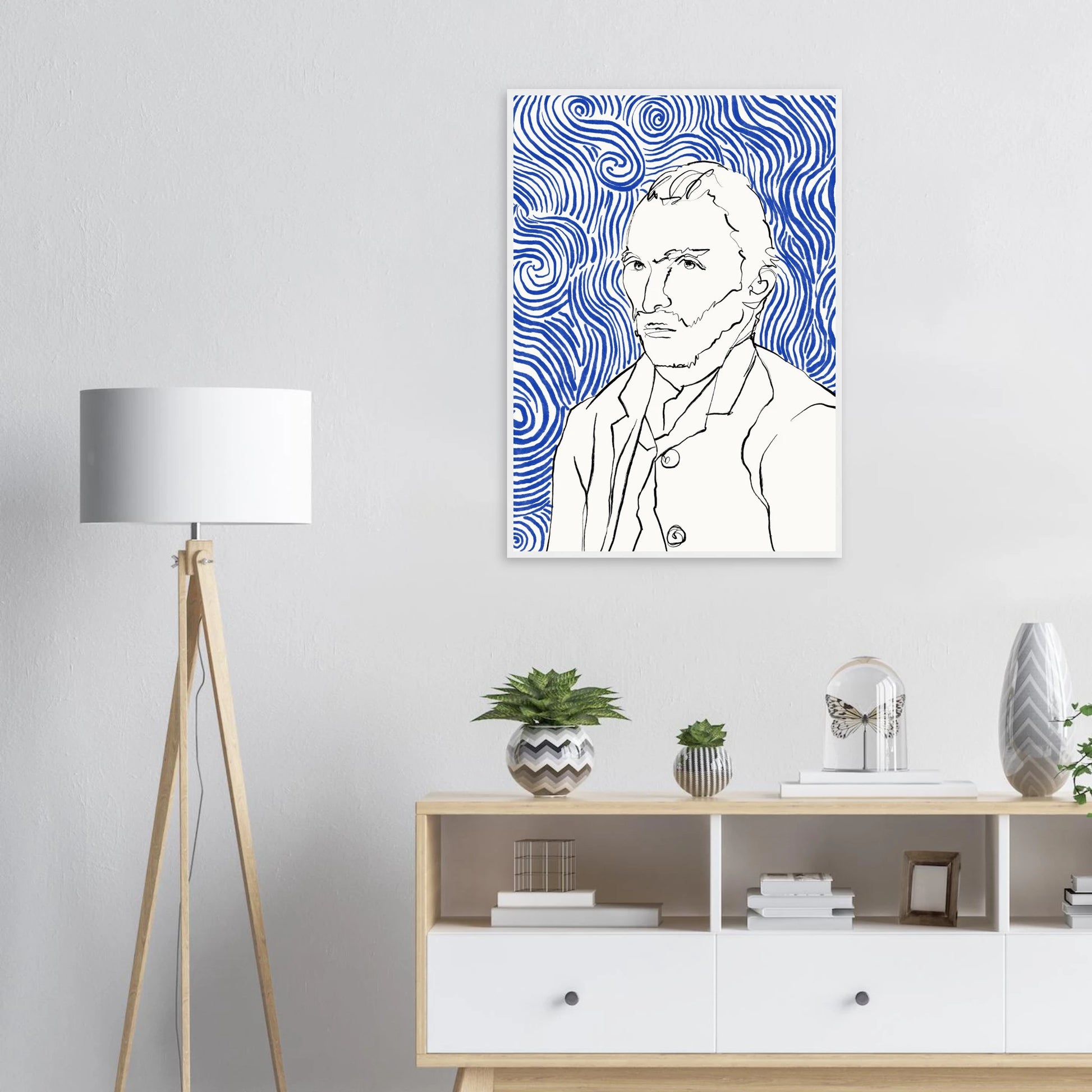 Starry night visionary framed poster iconic artist portrait with swirling blue lines by ioana horvat art print in a  size  affordable wall art by Art Aunty NZ