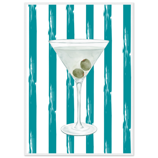 Martini chic art print stylish cocktail wall decor in your choice of size frame art print in a White frame size 21x29.7 cm / 8x12" affordable wall art by Art Aunty NZ