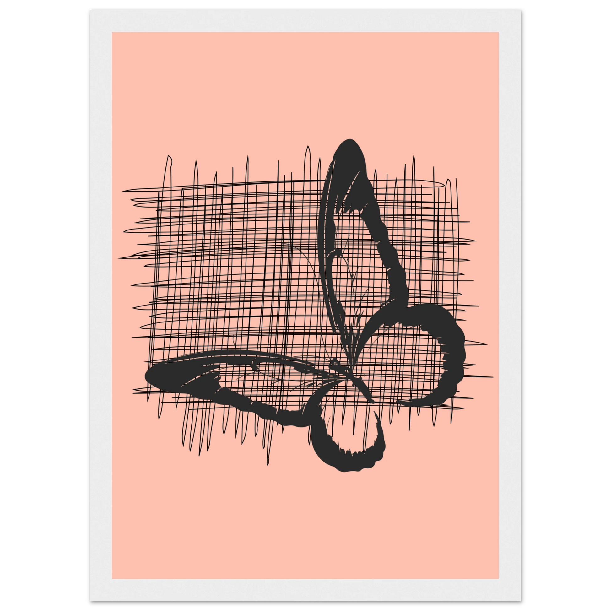 Abstract composition in black and pink by anya trut modern fine art print in your choice of frame art print in a Wood frame size A1 (59.4 x 84.1  cm) affordable wall art by Art Aunty NZ