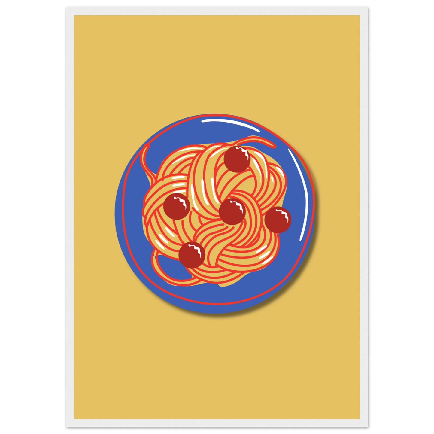 Spaghetti meatballs pop art print the delightful dish by anya trut vibrant kitchen wall art art print in a Wood frame size A2 (42 x 59.4  cm) affordable wall art by Art Aunty NZ