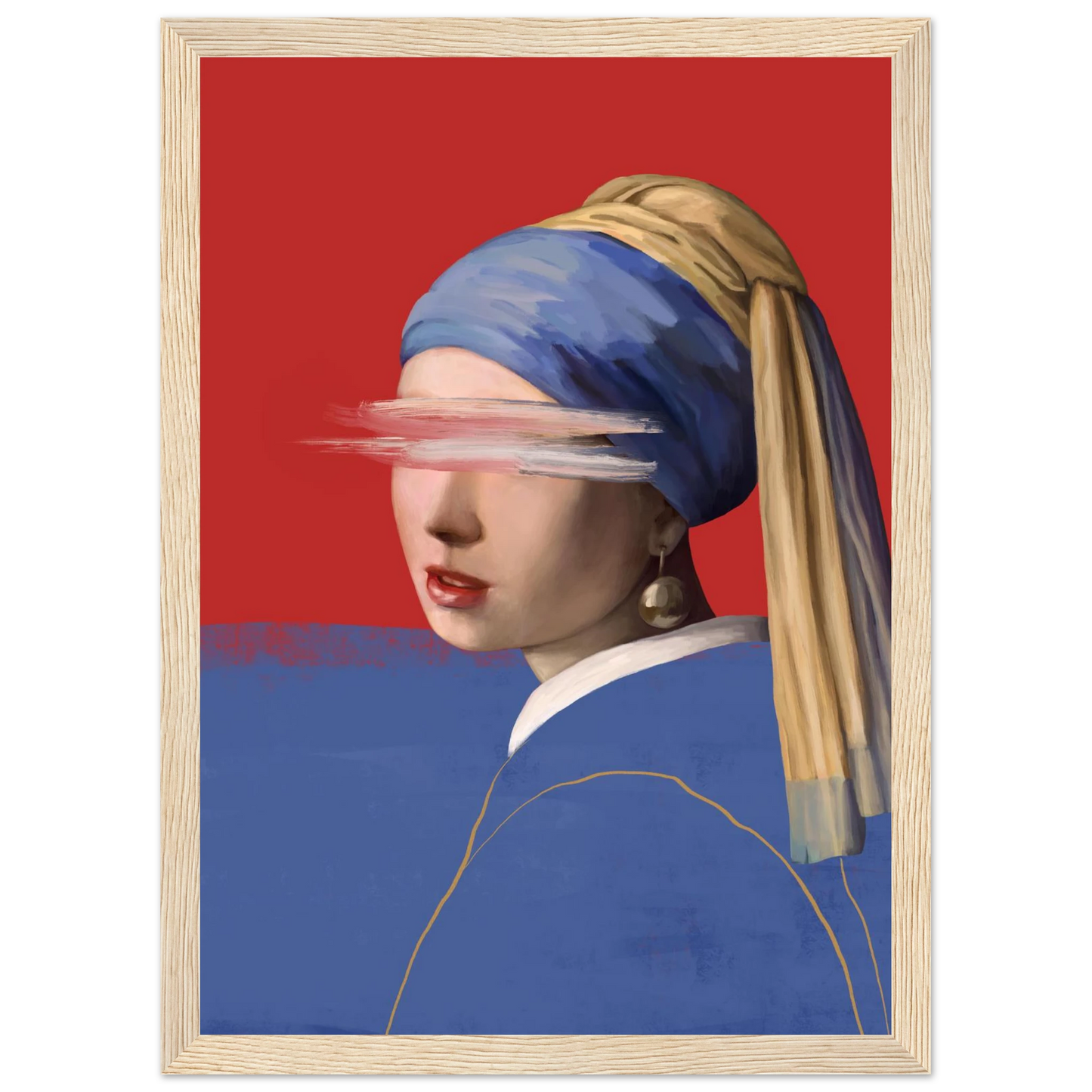 Girl with a pearl earring modern abstraction framed poster by ioana horvat in your choice of size frame color art print in a Black frame size A2 (42 x 59.4  cm) affordable wall art by Art Aunty NZ