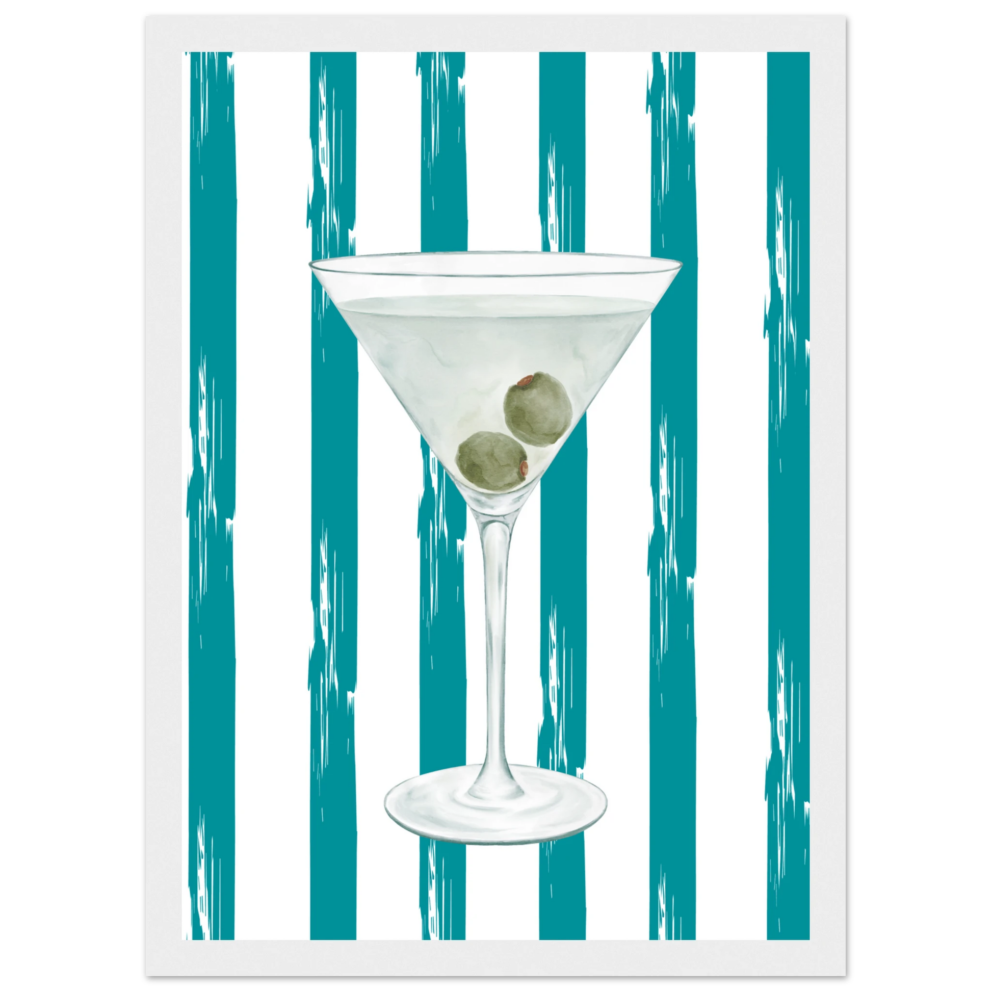 Martini chic art print stylish cocktail wall decor in your choice of size frame art print in a Wood frame size A1 (59.4 x 84.1  cm) affordable wall art by Art Aunty NZ