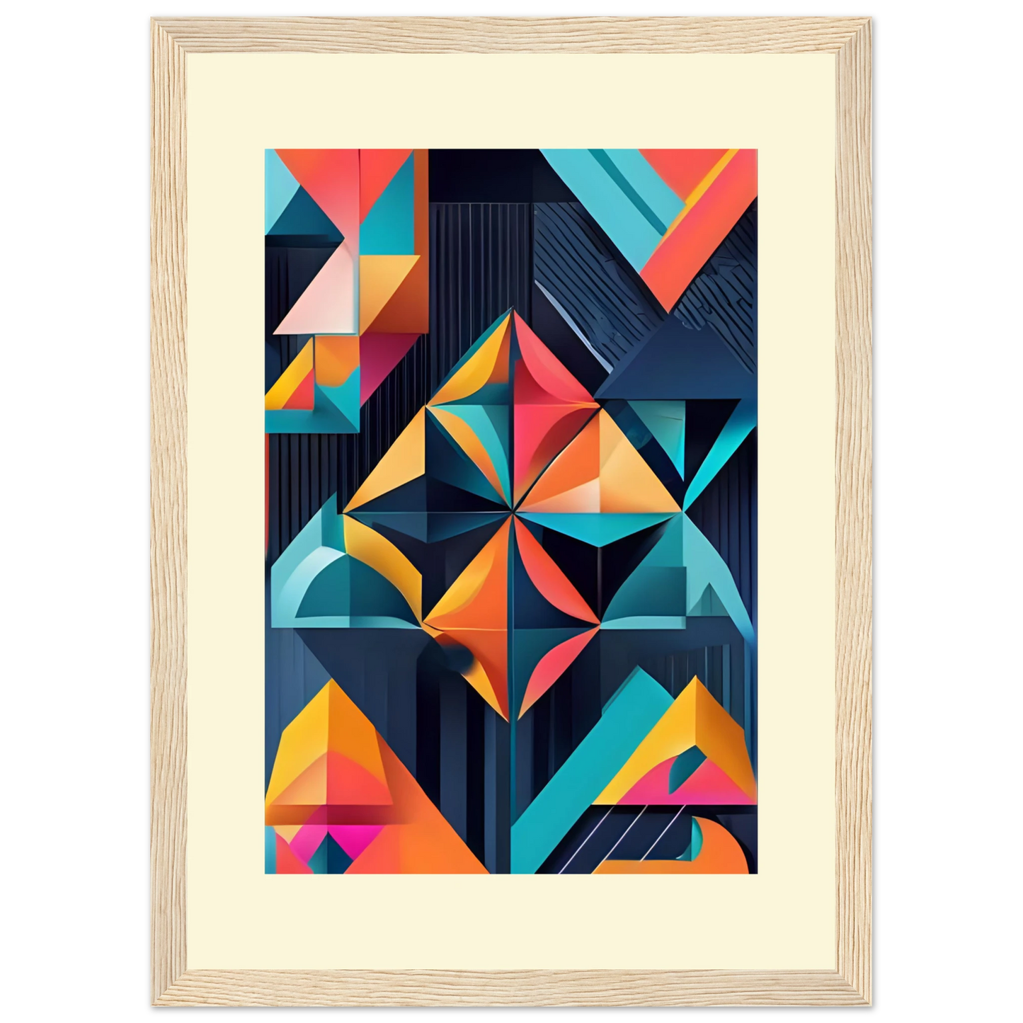 Abstract geometric kaleidoscope print by anya trut vibrant modern wall art in your choice of size frame art print in a Black frame size 21x29.7 cm / 8x12" affordable wall art by Art Aunty NZ