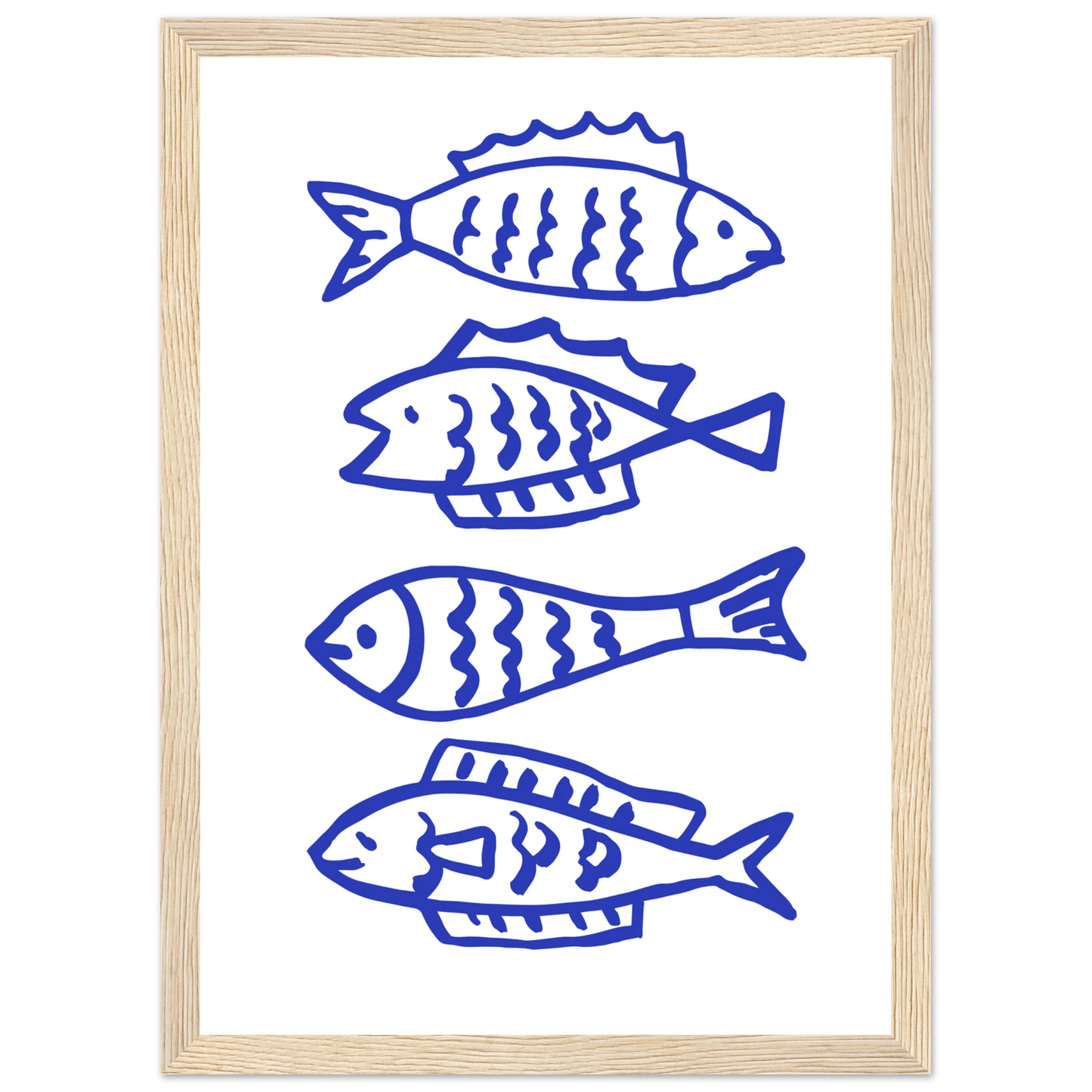 Abstract blue fish line art print by anya trut nautical charm for your home framed sized to perfection art print in a Black frame size 21x29.7 cm / 8x12" affordable wall art by Art Aunty NZ