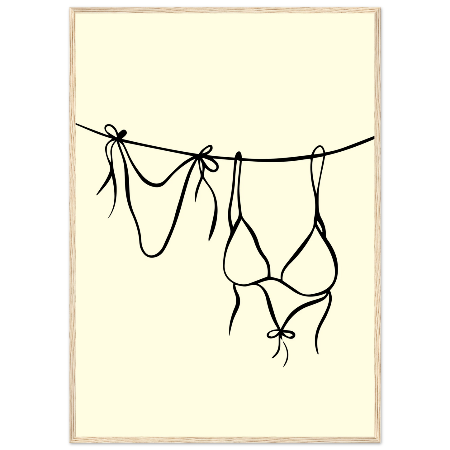 Bikini line art print minimalist swimwear wall art by anya trut available in multiple sizes and frame styles art print in a Black frame size A1 (59.4 x 84.1  cm) affordable wall art by Art Aunty NZ
