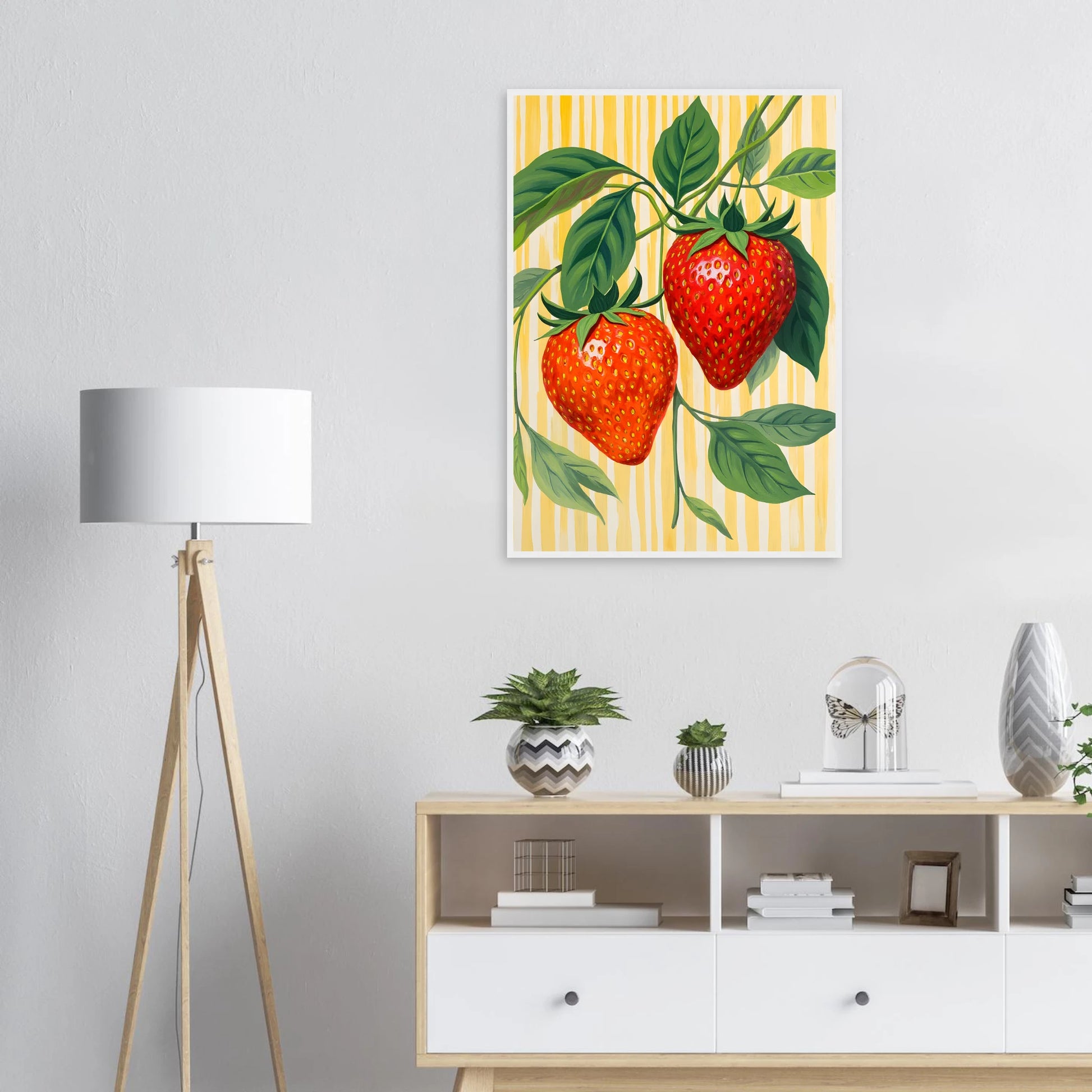 Strawberry bliss vibrant botanical art print by anya trut choose your size frame art print in a  size  affordable wall art by Art Aunty NZ