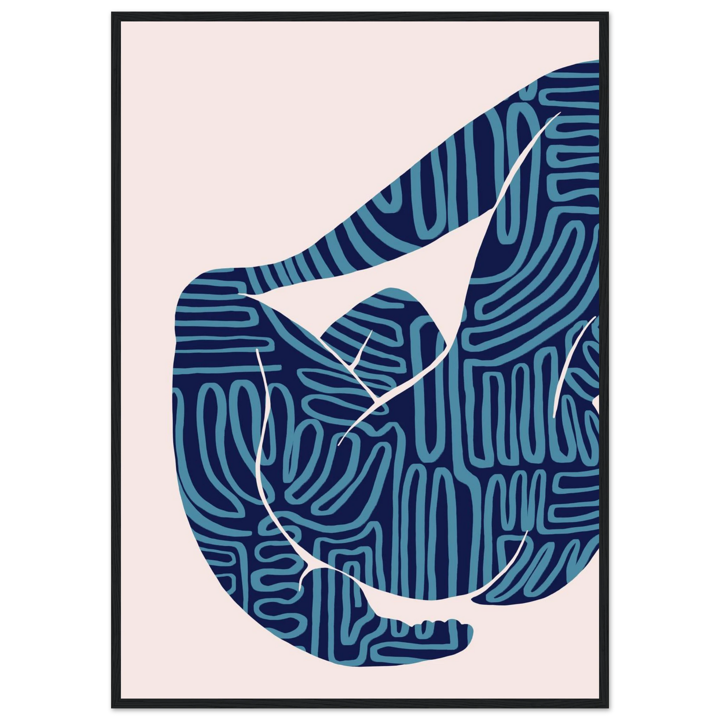 Abstract figurative pose art print teal maze patterns on cream ioana horvat collection framed sized to your taste art print in a Wood frame size A2 (42 x 59.4  cm) affordable wall art by Art Aunty NZ