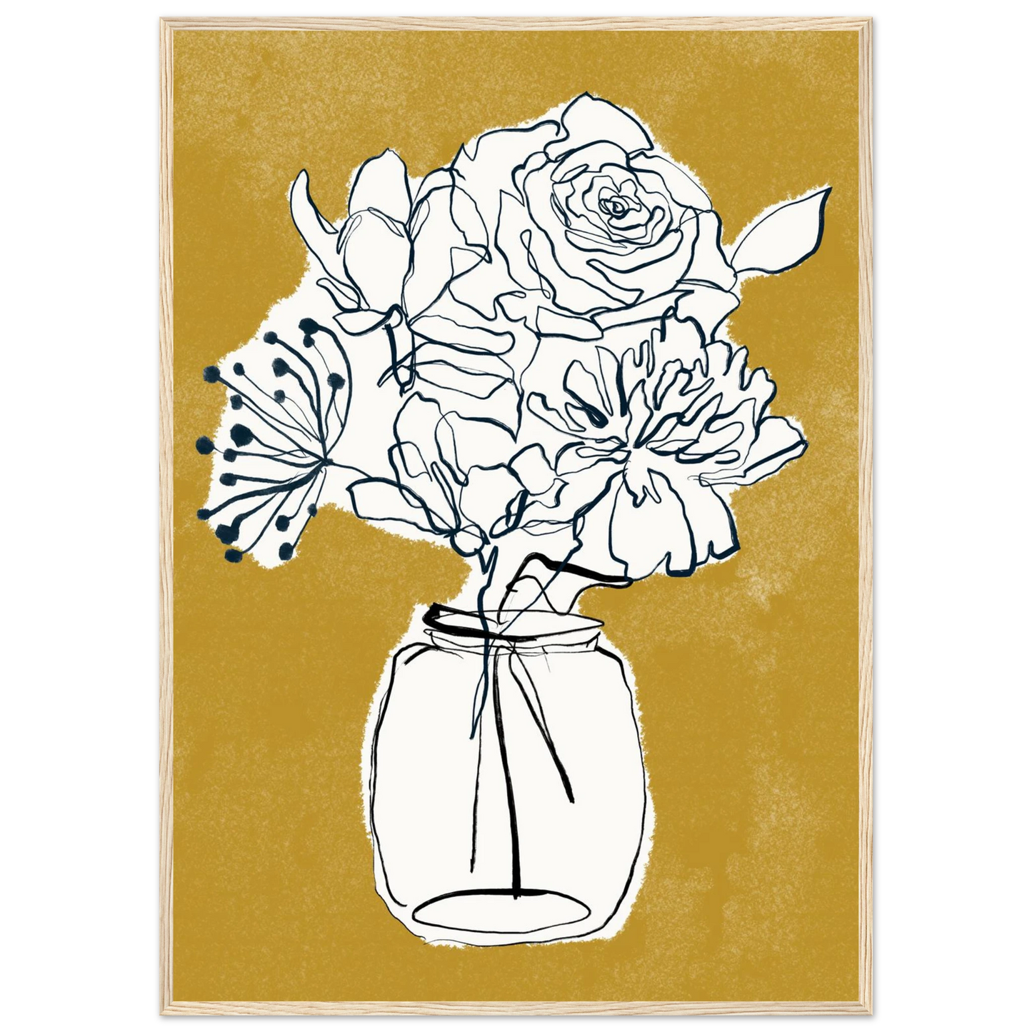 Minimalist floral sketch poster elegant botanical art print for modern interiors in your choice of frame art print in a White frame size A1 (59.4 x 84.1  cm) affordable wall art by Art Aunty NZ