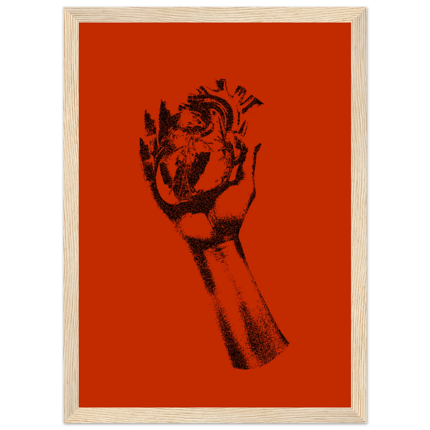 Fiery heart in hand stipple art print by anya trut choose your size frame art print in a Black frame size 21x29.7 cm / 8x12" affordable wall art by Art Aunty NZ