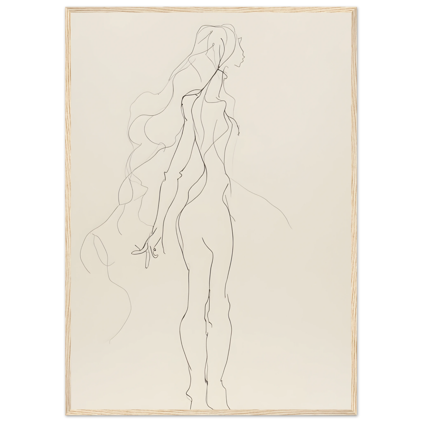 Abstract feminine grace line art print elegant figure by anya trut framed art art print in a Black frame size A1 (59.4 x 84.1  cm) affordable wall art by Art Aunty NZ