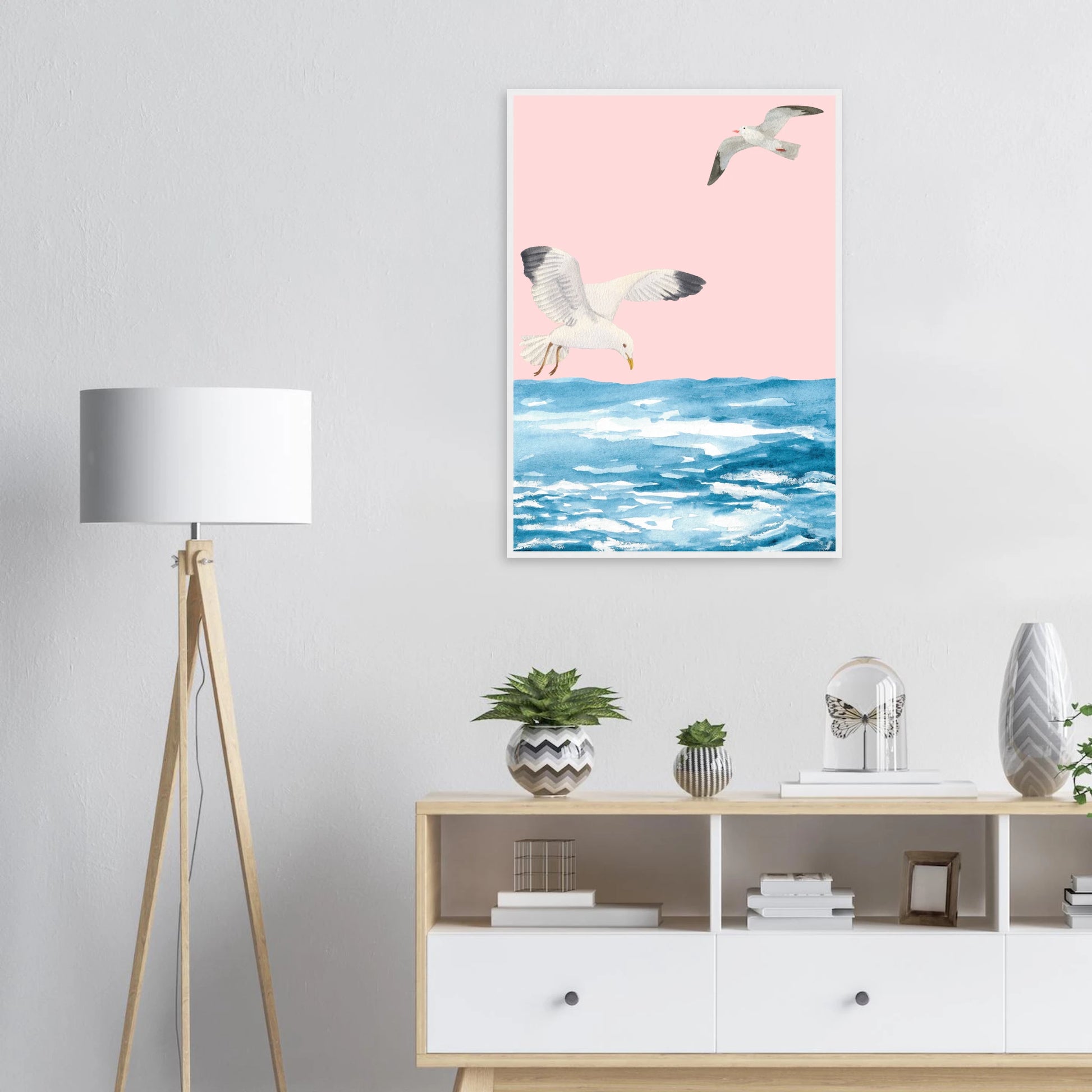 Coastal flight serene seagull watercolour art print by anya trut choose your size frame art print in a  size  affordable wall art by Art Aunty NZ