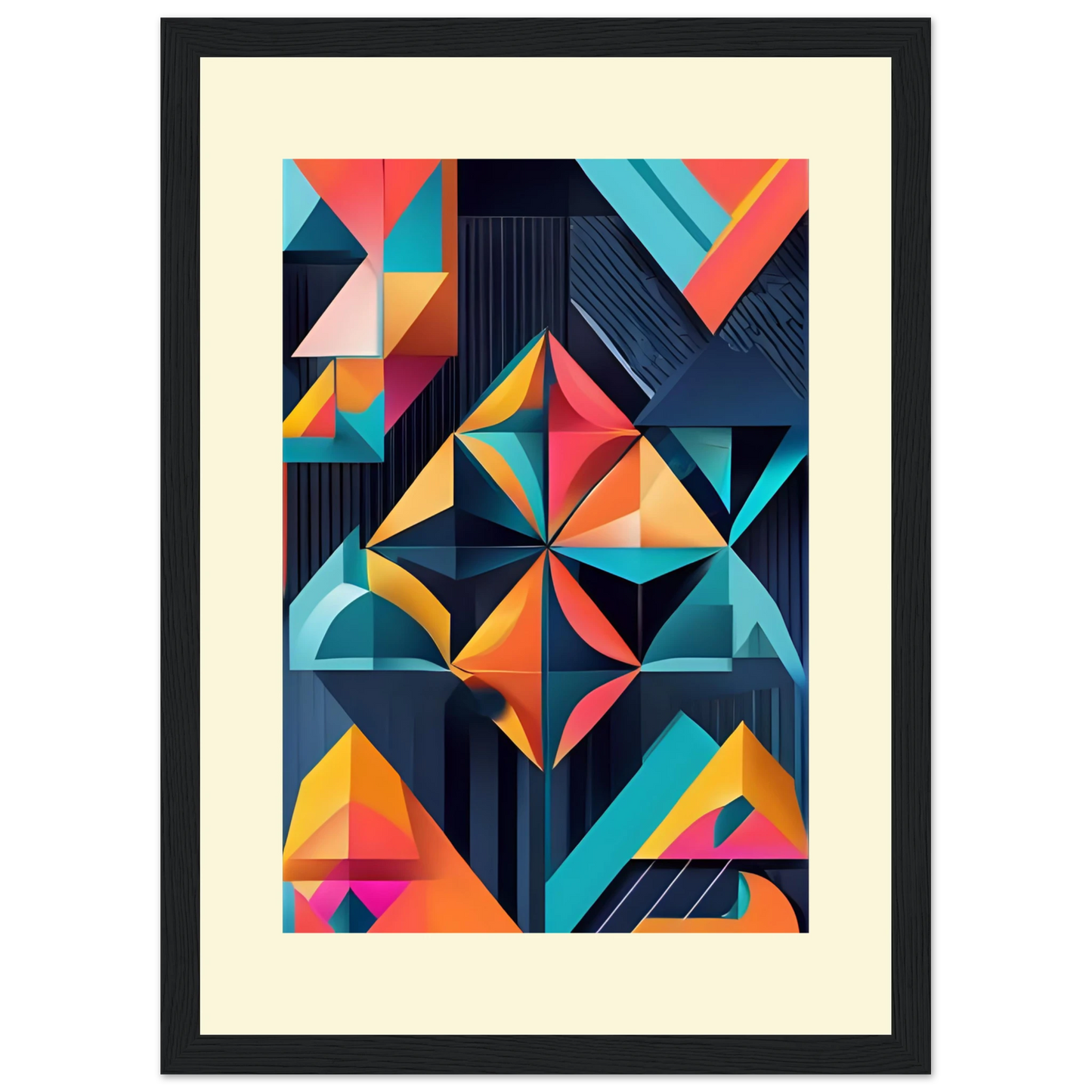 Abstract geometric kaleidoscope print by anya trut vibrant modern wall art in your choice of size frame art print in a White frame size A2 (42 x 59.4  cm) affordable wall art by Art Aunty NZ