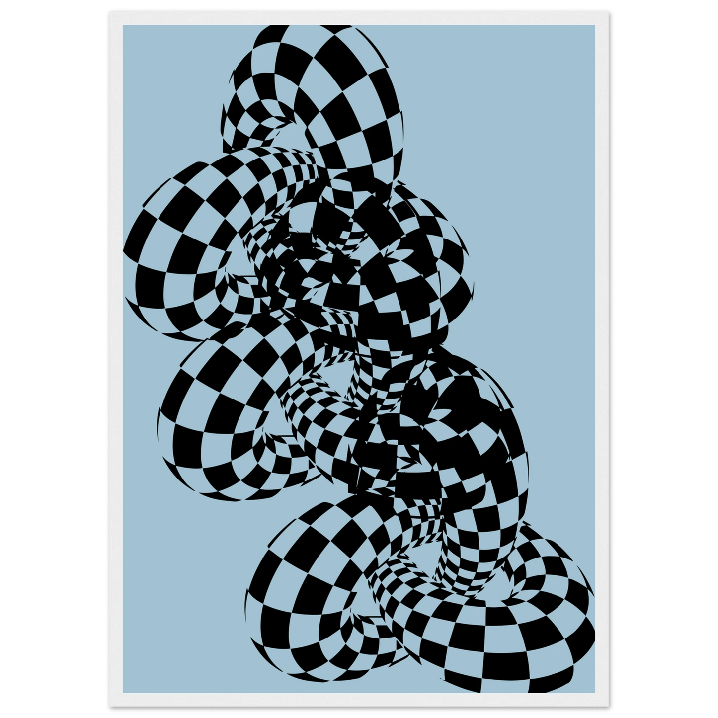 Abstract swirl mesmerizing checkered optical illusion wall art by anya trut art print in a Wood frame size A2 (42 x 59.4  cm) affordable wall art by Art Aunty NZ