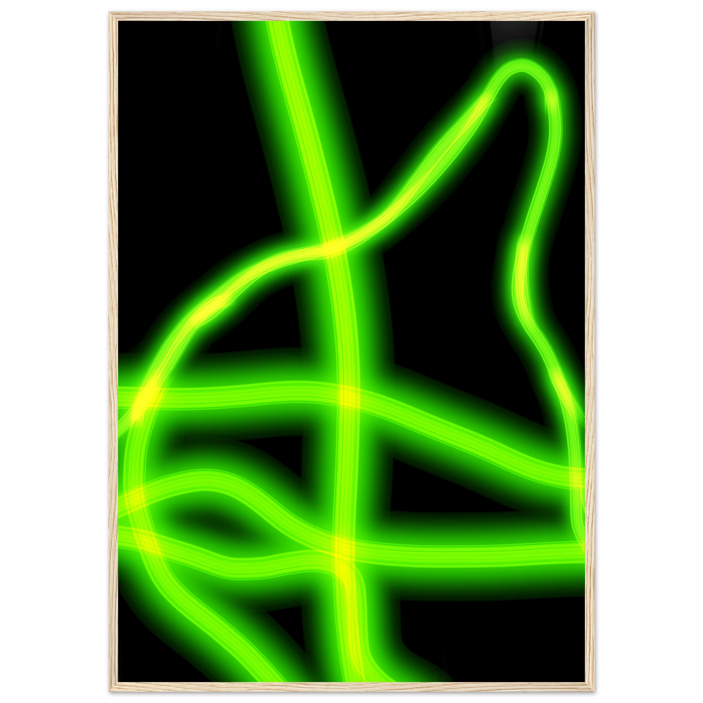 Neon gridflow abstract wall art vibrant green yellow luminescence in your choice of frame size art print in a Black frame size A1 (59.4 x 84.1  cm) affordable wall art by Art Aunty NZ