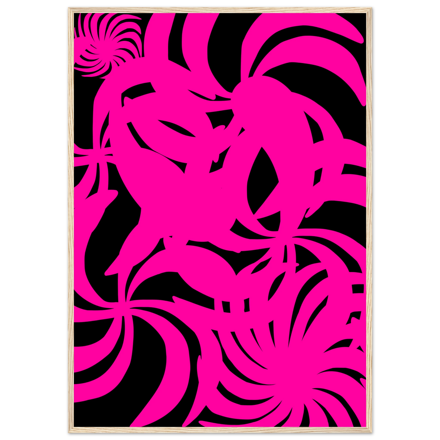 Vibrant neon swirls art print dynamic abstract wall decor in your choice of size and frame art print in a Black frame size A1 (59.4 x 84.1  cm) affordable wall art by Art Aunty NZ