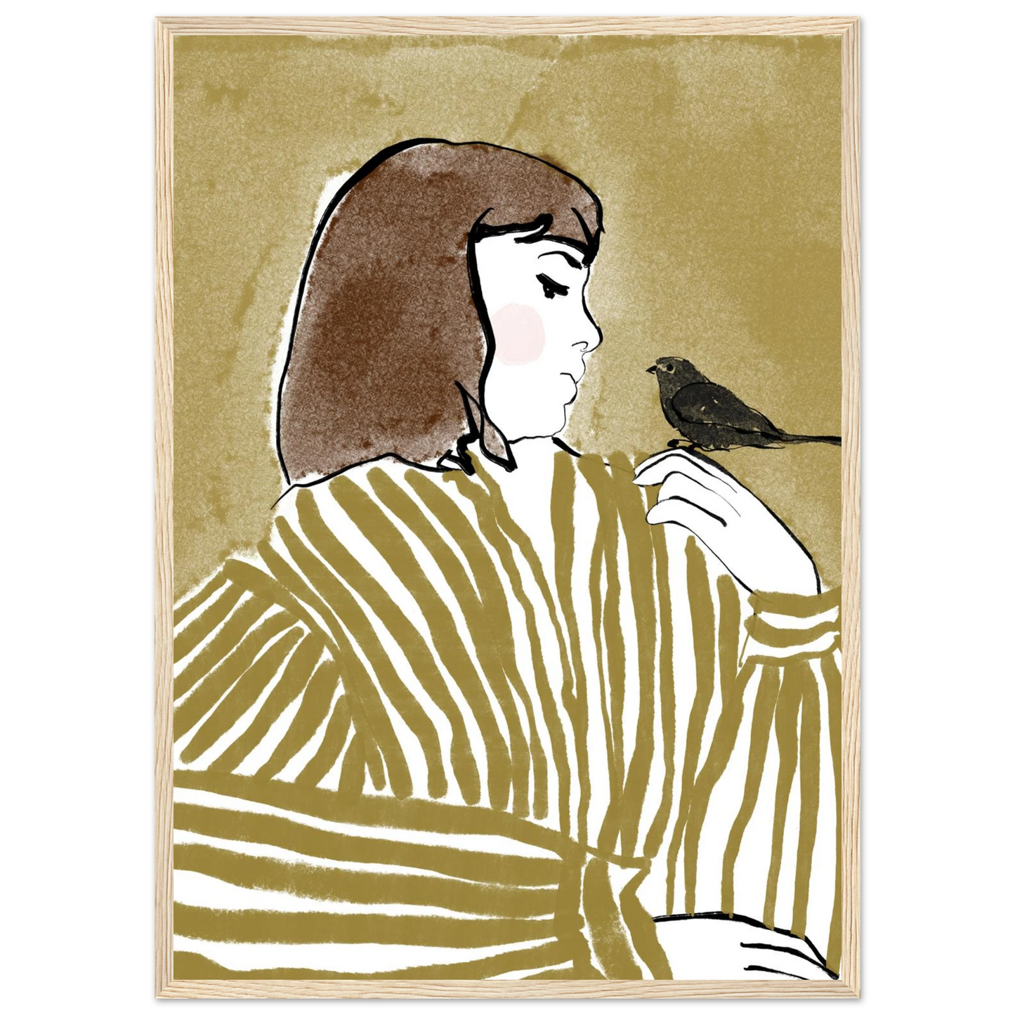 Whispering bird elegant profile art print by ioana horvat custom sizes frames art print in a Black frame size A1 (59.4 x 84.1  cm) affordable wall art by Art Aunty NZ