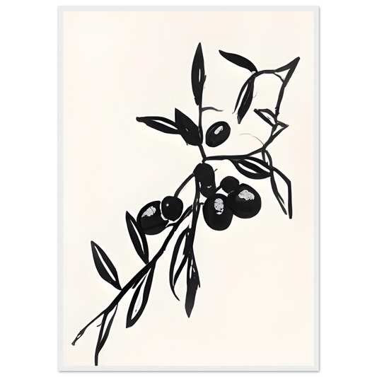 Minimalist olive branch botanical print framed wall art by anya trut choose your size frame art print in a White frame size 21x29.7 cm / 8x12" affordable wall art by Art Aunty NZ