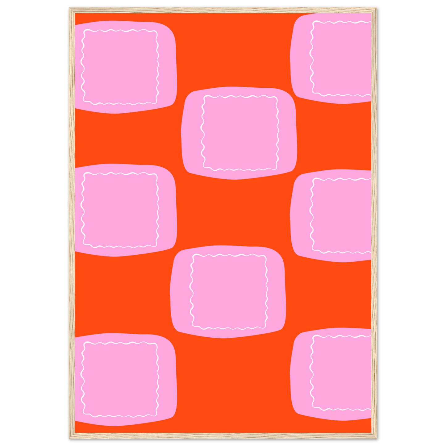 Abstract geometric print vibrant orange pink wall art by anya trut choose your size frame art print in a Black frame size A1 (59.4 x 84.1  cm) affordable wall art by Art Aunty NZ