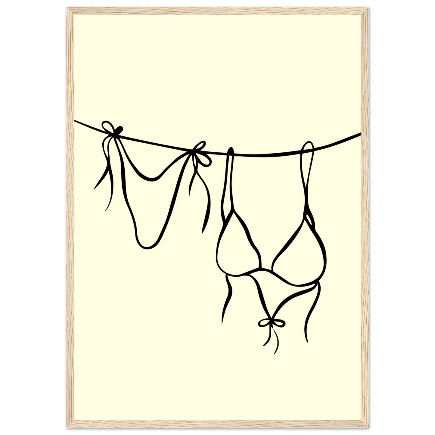 Bikini line art print minimalist swimwear wall art by anya trut available in multiple sizes and frame styles art print in a White frame size A1 (59.4 x 84.1  cm) affordable wall art by Art Aunty NZ