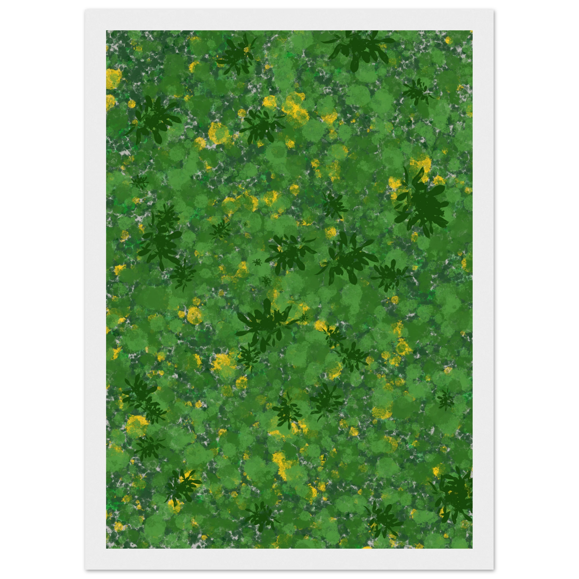 Abstract foliage reverie vibrant green yellow art print by anya trut choose your size frame art print in a Wood frame size A1 (59.4 x 84.1  cm) affordable wall art by Art Aunty NZ