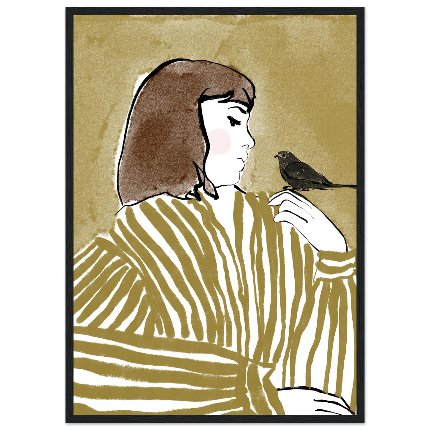 Whispering bird elegant profile art print by ioana horvat custom sizes frames art print in a White frame size A2 (42 x 59.4  cm) affordable wall art by Art Aunty NZ