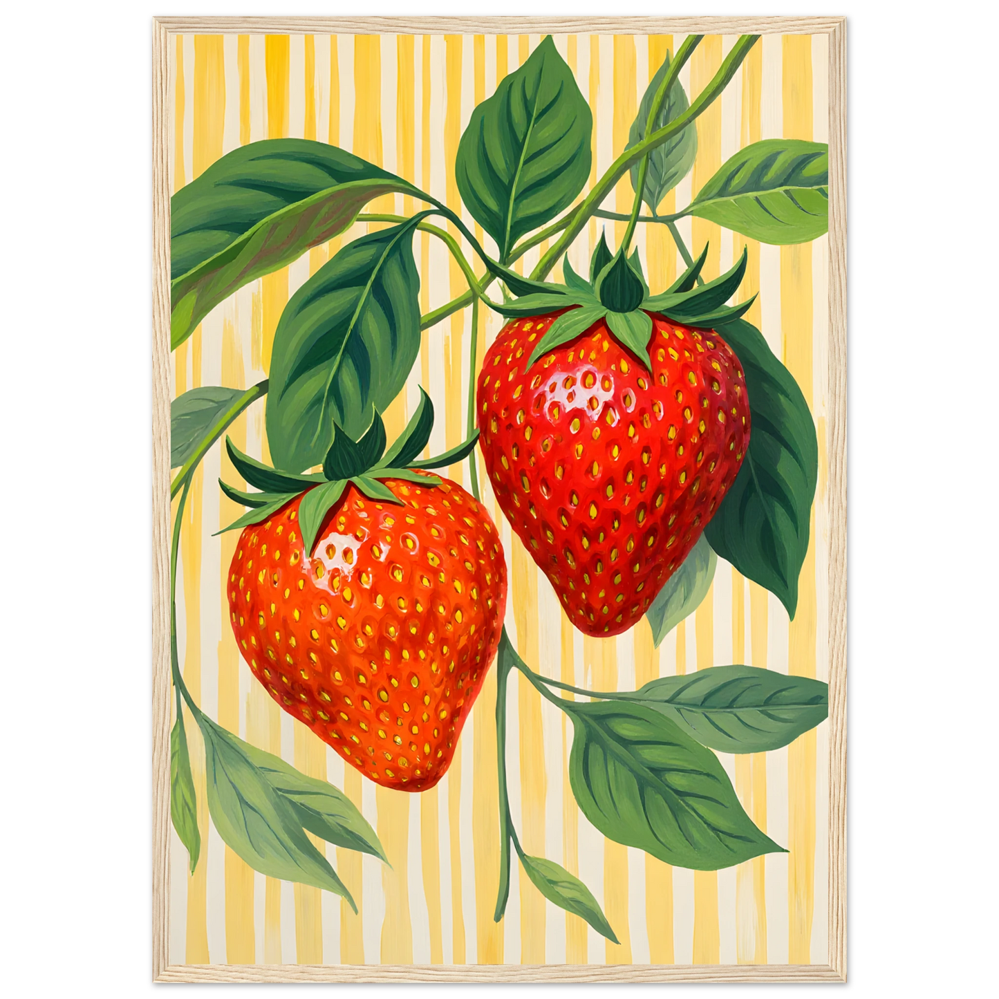 Strawberry bliss vibrant botanical art print by anya trut choose your size frame art print in a White frame size A1 (59.4 x 84.1  cm) affordable wall art by Art Aunty NZ