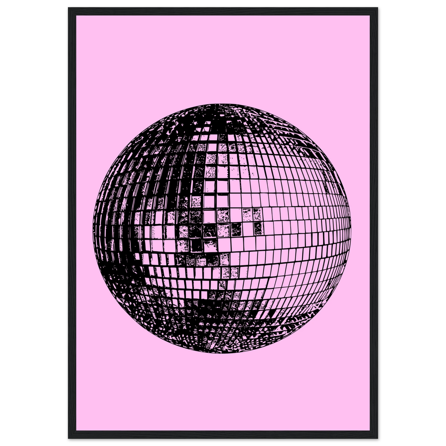 Neon disco ball pop art print by anya trut retro inspired wall decor in your preferred size frame art print in a Wood frame size 21x29.7 cm / 8x12" affordable wall art by Art Aunty NZ