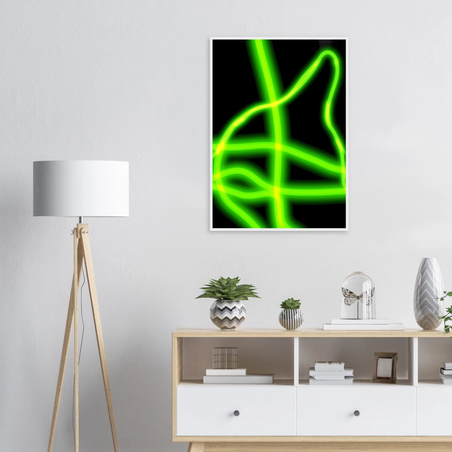 Neon gridflow abstract wall art vibrant green yellow luminescence in your choice of frame size art print in a  size  affordable wall art by Art Aunty NZ